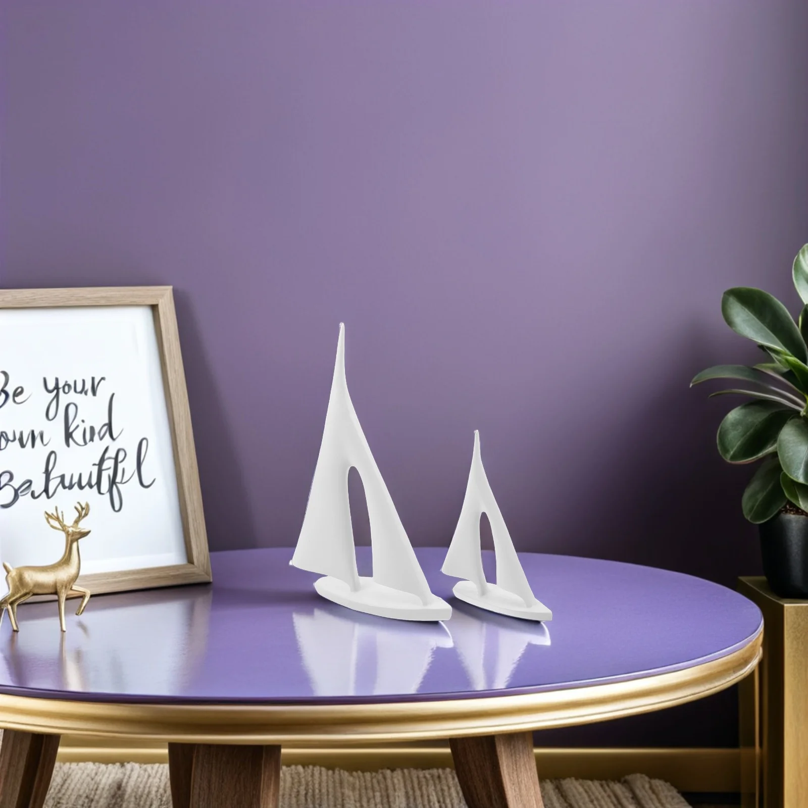 

2Pcs White Resin Sailboat Ornament Radiant Gold Finish Television Cabinet Decor Seaside Themed Sculpture Modern Home Aesthetic