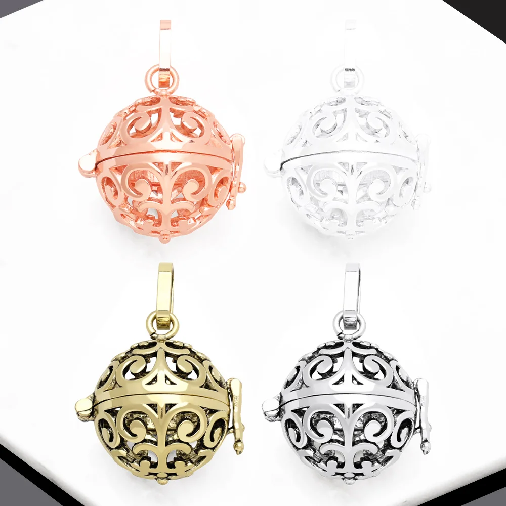 OCESRIO Big Retro Harmony Ball Pendant for Necklace Copper Gold Plated Vintage Silver Color Jewelry Making Supplies pdtb212