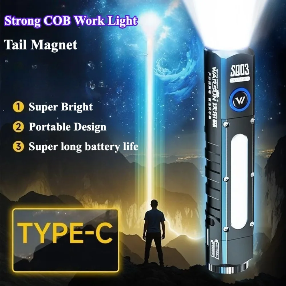

Super Bright Type-C Rechargeable Tactical LED Torch 21700 Battery COB Side Work Light Waterproof Outdoor Hiking Camping