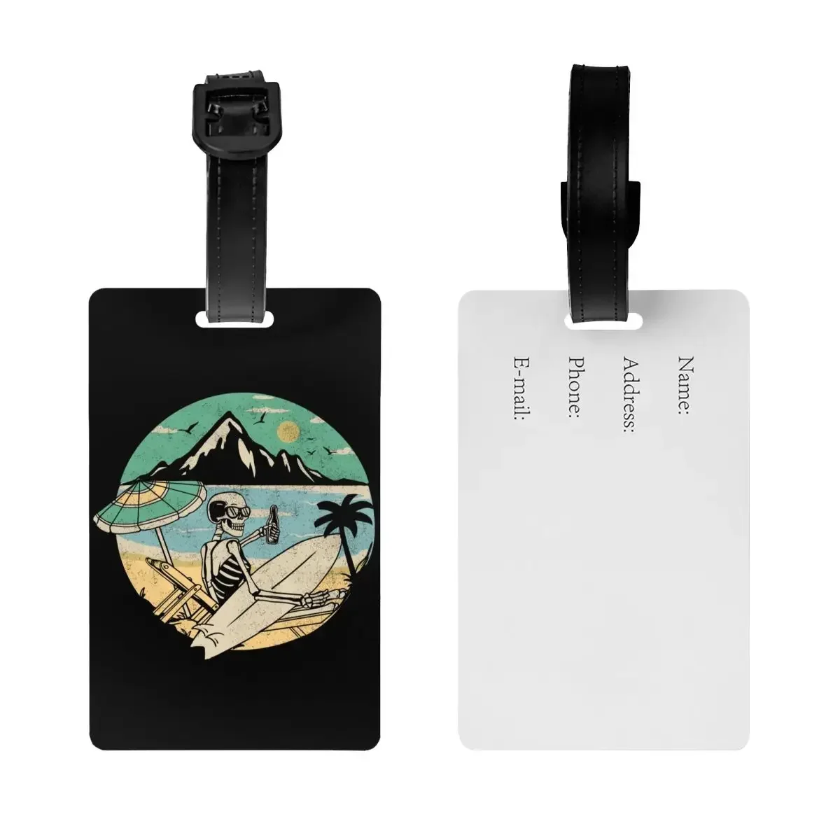 Summer Beach Surfer Skull Luggage Tag Surfing Travel Bag Suitcase Privacy Cover ID Label