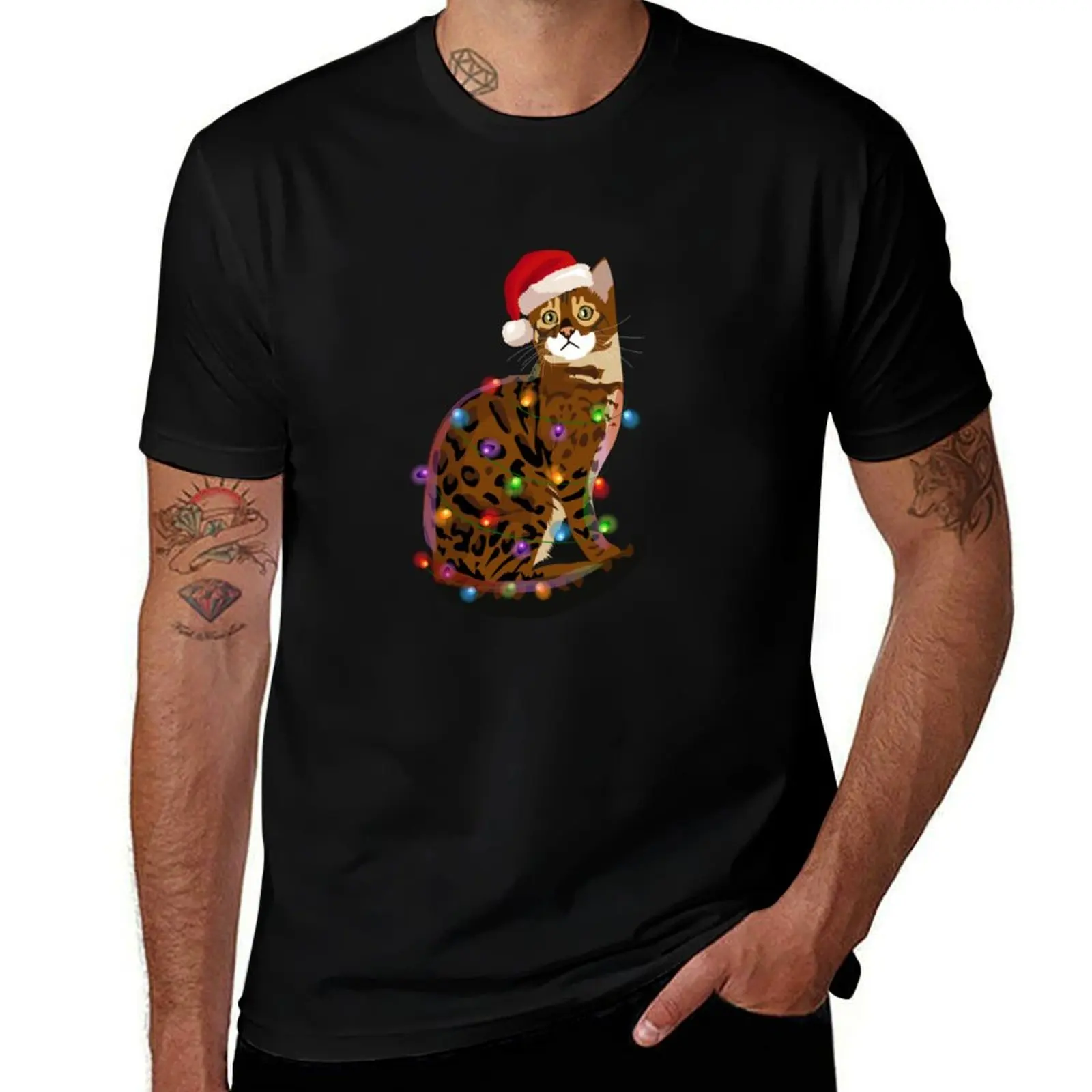 Bengal Cat Christmas Lights Xmas Cat Lover Sweatshirt T-Shirt Lightweight Print T-Shirt