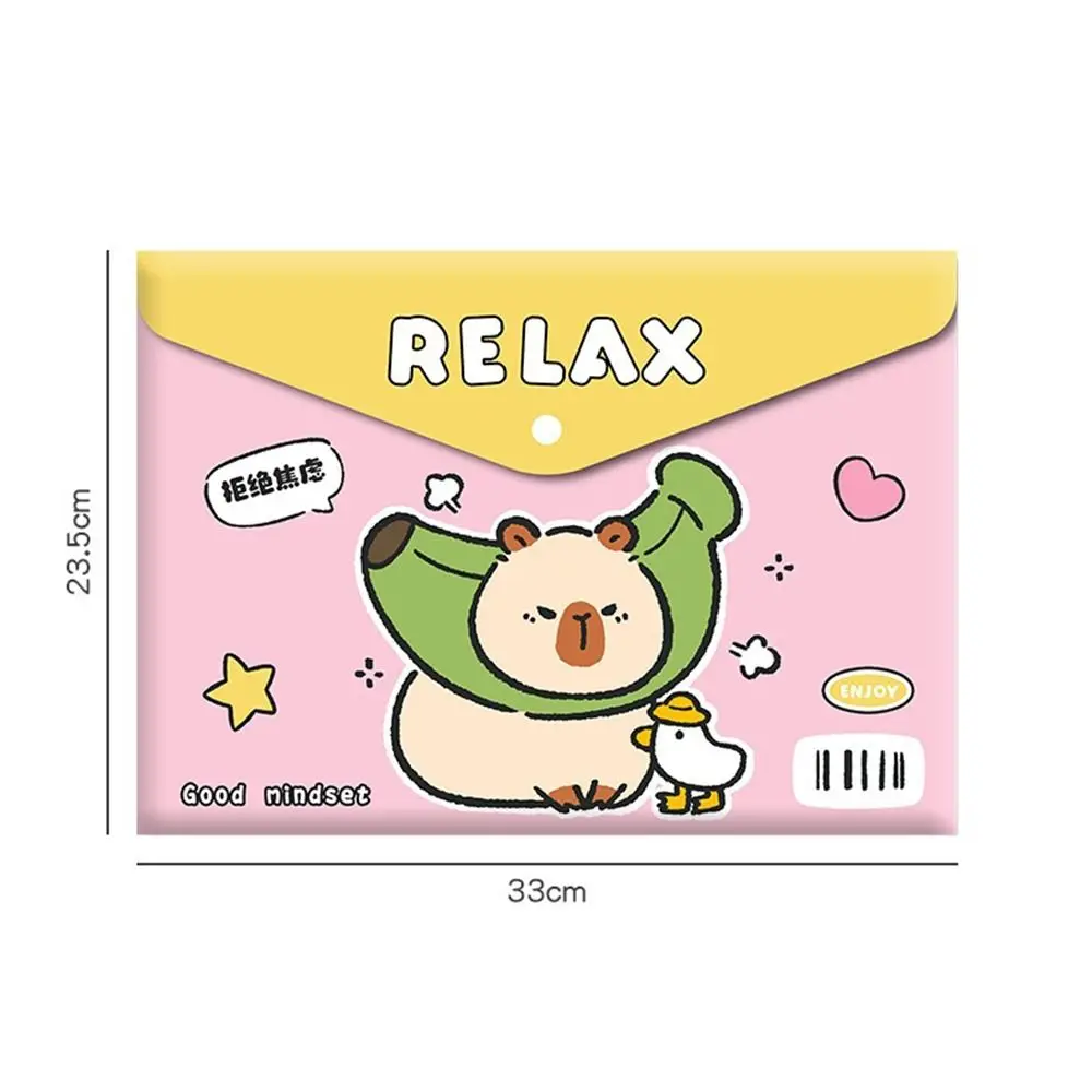 4pcs/set Waterproof Capybara A4 File Bag Moisture-proof Multifunction Archives Bag Press Button Durable Cartoon File Folder