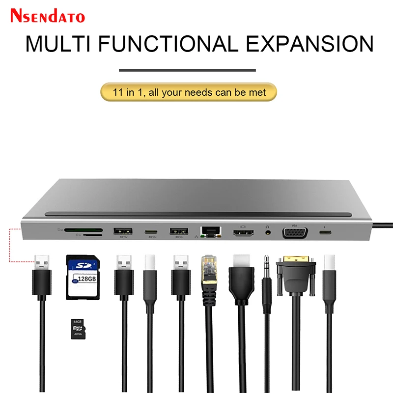 11 in 1 USB Type C HUB to USB 3.0 HD RJ45 USB Splitter HUB Card Reader PD Docking station for MacBook Pro Notebook Charger PC