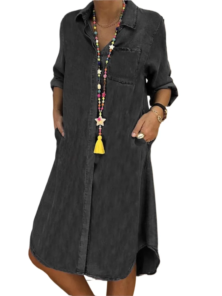 

Women's Shirt Dress Fashion Long Sleeve Button Loose Dresses Robe Femme Casual Holiday Skirt Women Spring Summer Womens Clothing