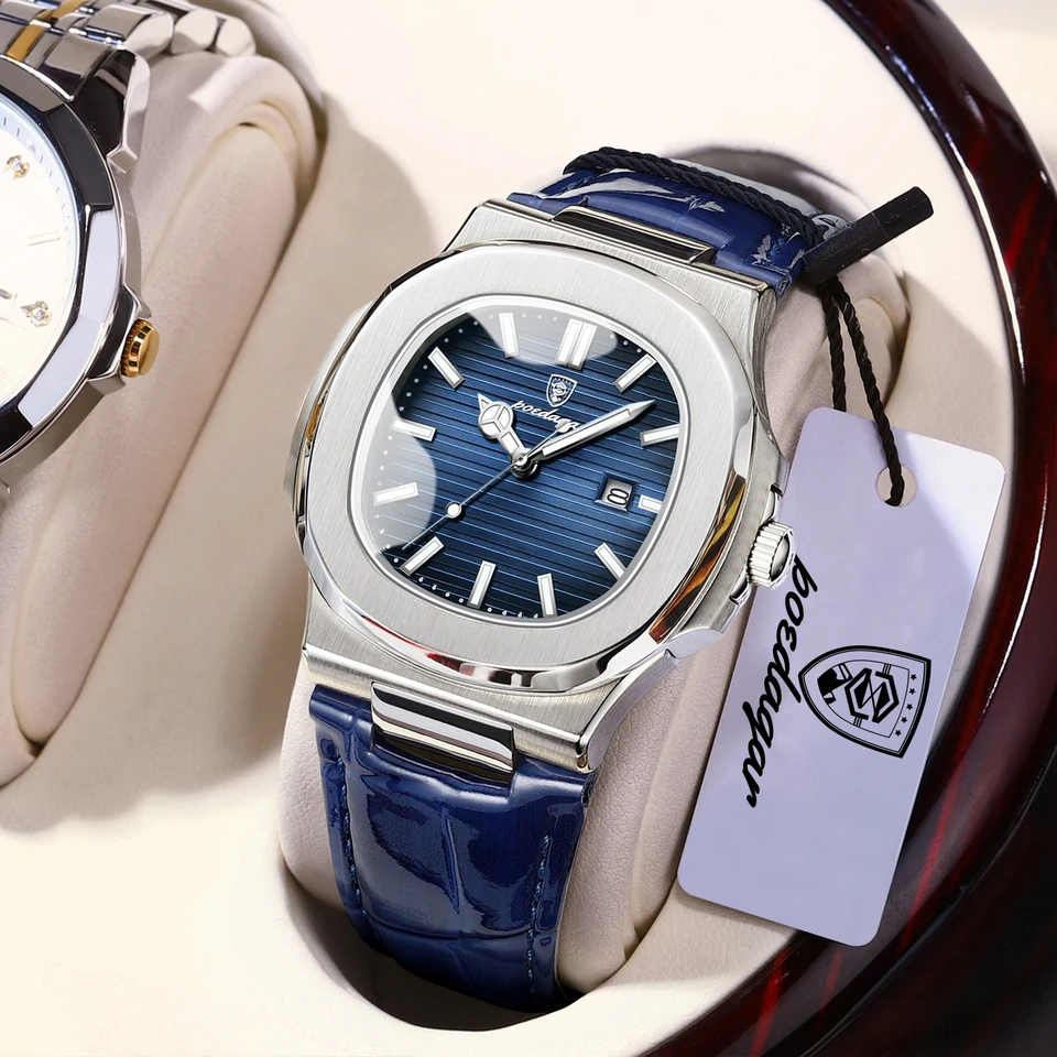 Reloj POEDAGAR cuadrado de lujo para hombre, fecha, resistente al agua, luminoso, cuero de alta calidad, con caja 2