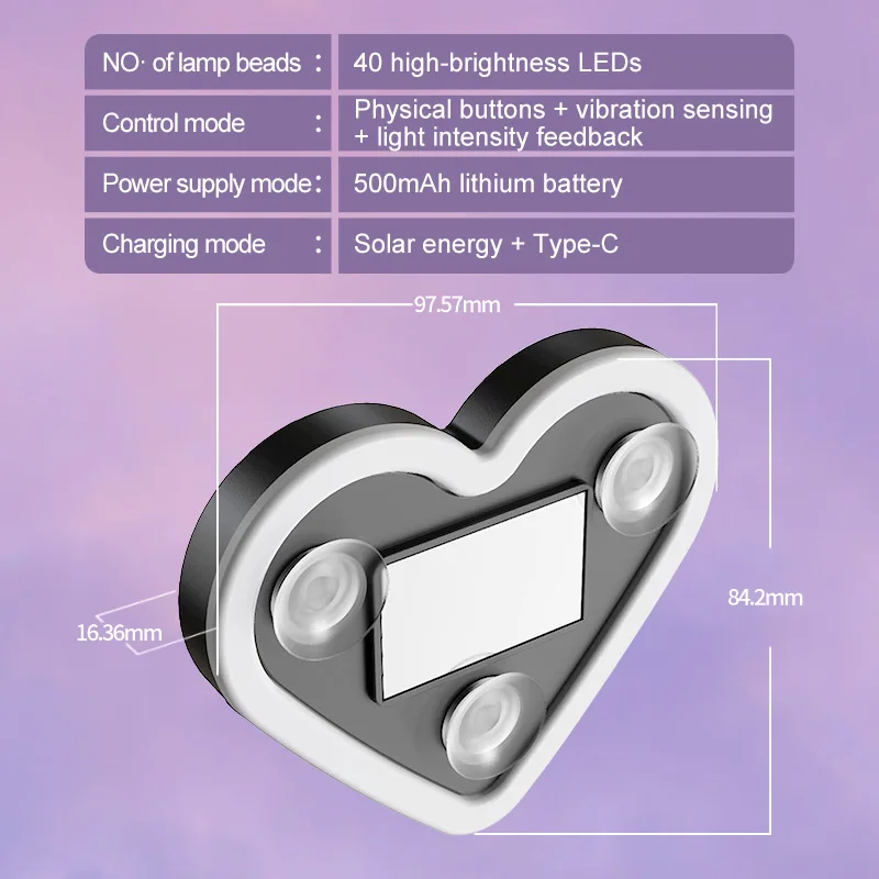 Solar Powered Heart-Shaped LED Neon Atmosphere Light For Car Triangle Window/Rear Windshield Decoration Atmosphere Lights