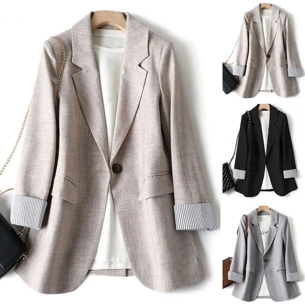 

Business Attire Coat Elegant Women's Suit Coat with Lapel Collar Single Button Closure Striped Cuffs for Business Outfits