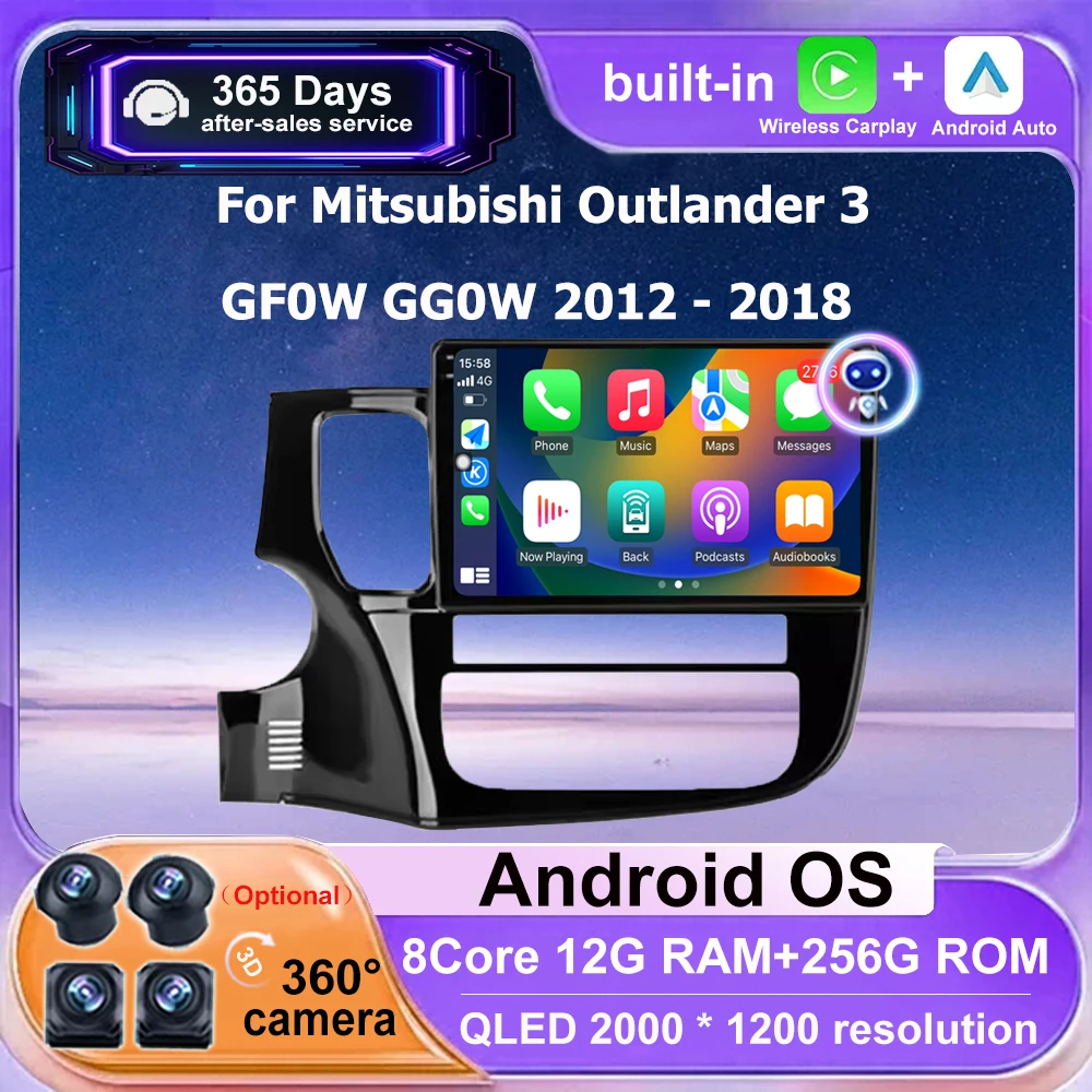 

9 дюймов для Mitsubishi Outlander 3 GF0W GG0W 2012-2018 LHD Android Auto 2K экран автомобильный радиоприемник мультимедийный плеер стерео Carplay WIFI