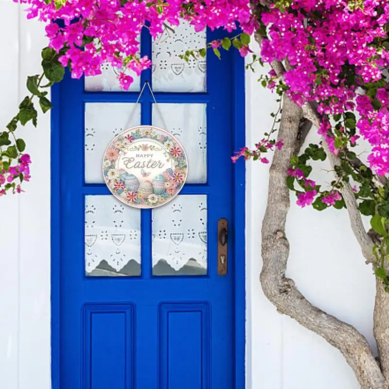 Seasonal Easter Crystal Painting Kits Easter Door Hanger Crystal Sign Happy Easter Egg Flower Ornament Sign For Spring Easter