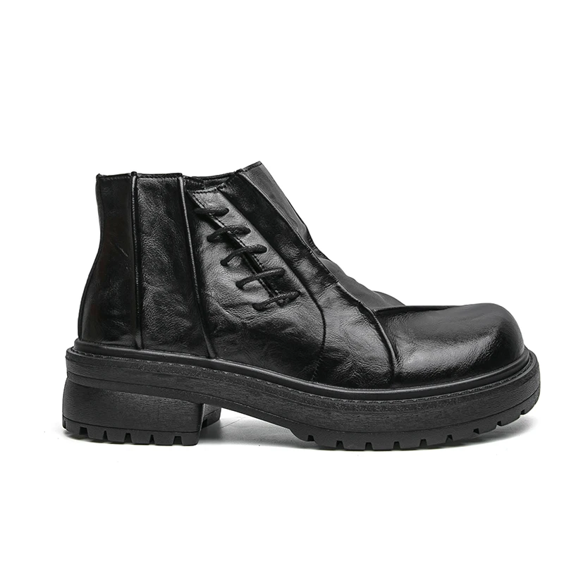 Men Vintage Leather Chelsea Boots Thick Sole Height Increasing Business Casual Side Zipper Ankle Boots Male Non Slip Shoes