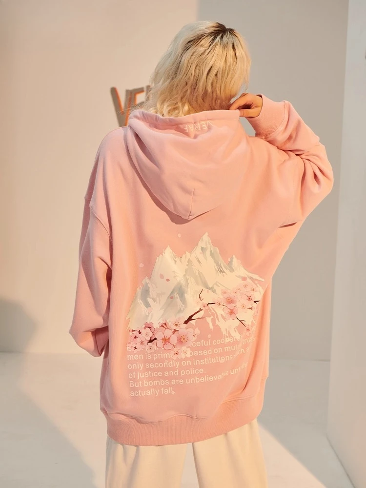 

Streetwear Y2K Cherry Blossom Peace Quote Hoodie Womens Mens Oversized Pullover Mountain Floral Graphic Text Long Sleeved Tops