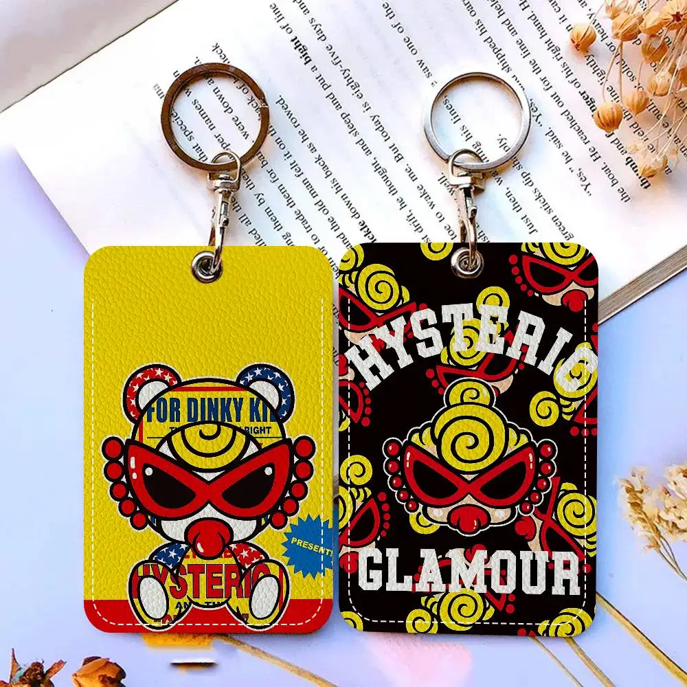 Japan Fashion H-Hysteric M-Mini Rectangle ID Card Case Keychain Access Card Bag Key Tag Ring Leather Card Holder Key Ring Access
