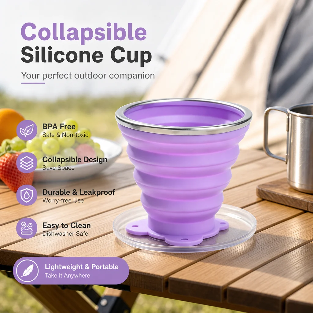 Collapsible Silicone Cup BPA Free Foldable Space Saving Lightweight Portable Leakproof Outdoor Camping Hiking Drinking Mug