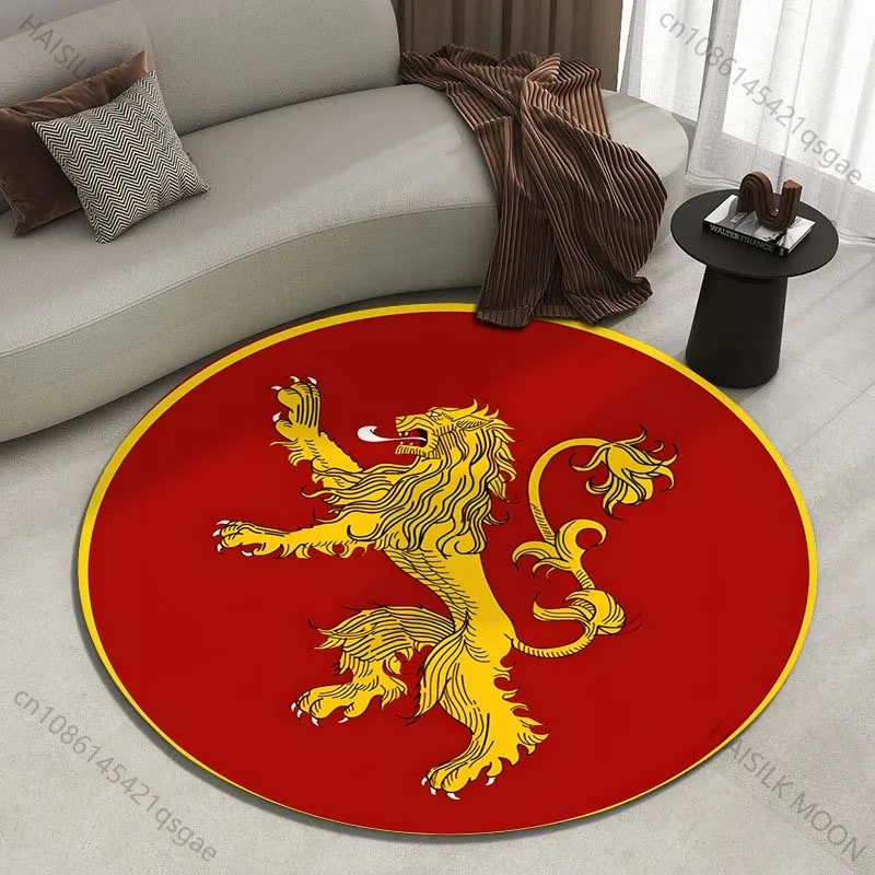 Golden lion emblem on a red background Printed round carpet living room sofa table large pet mat soft round carpet home decor