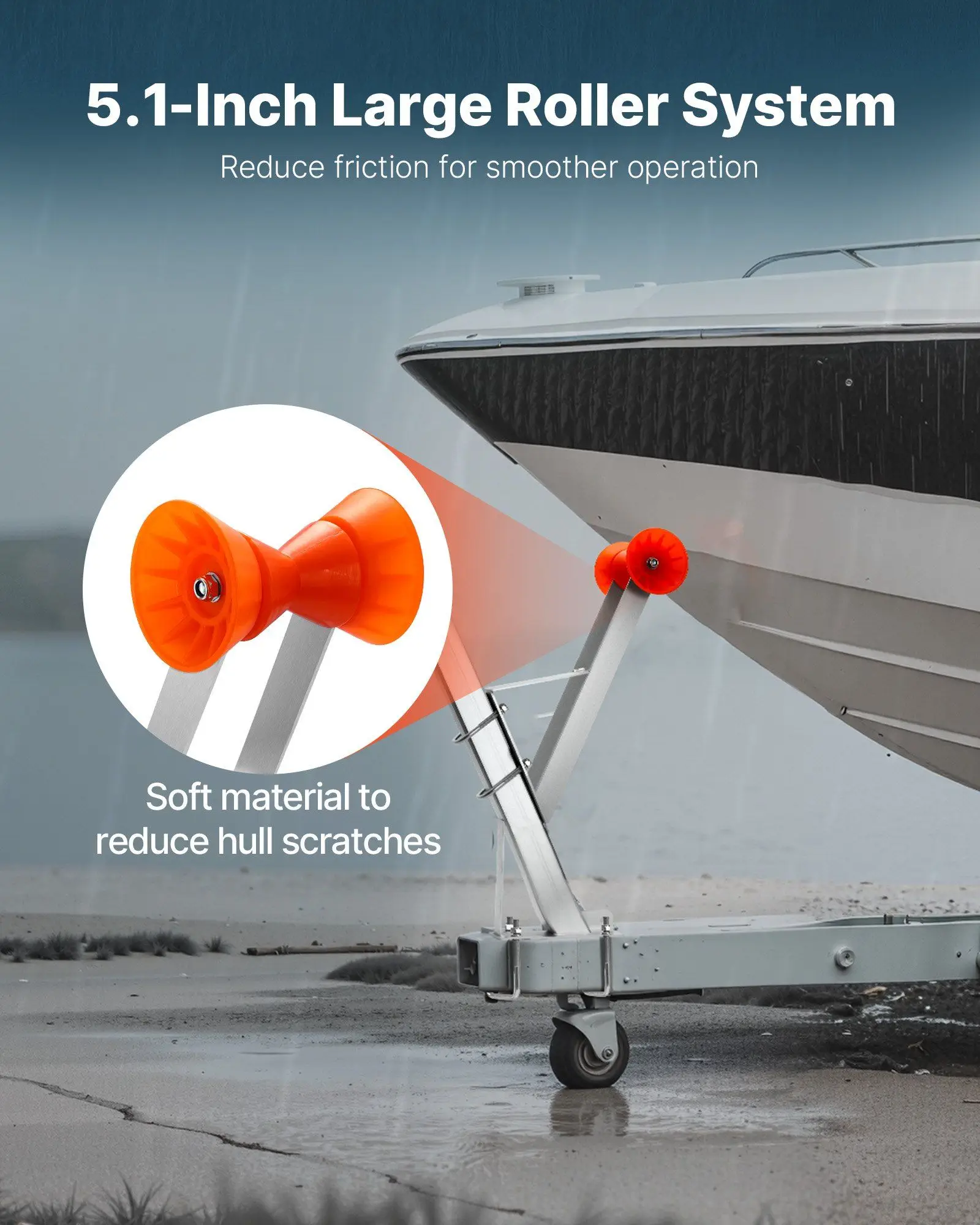 حامل ونش قابل للتعديل 2-3 بوصة، حامل مجلفن من الدرجة البحرية مع أسطوانة TPU وتثبيت U-Bolts، فضي #4