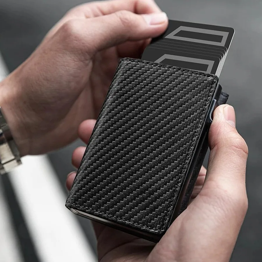 محفظة رفيعة مع فتحة عملة معدنية لبطاقة الائتمان للرجال للإغلاق المغناطيسي وحماية RFID للرجال