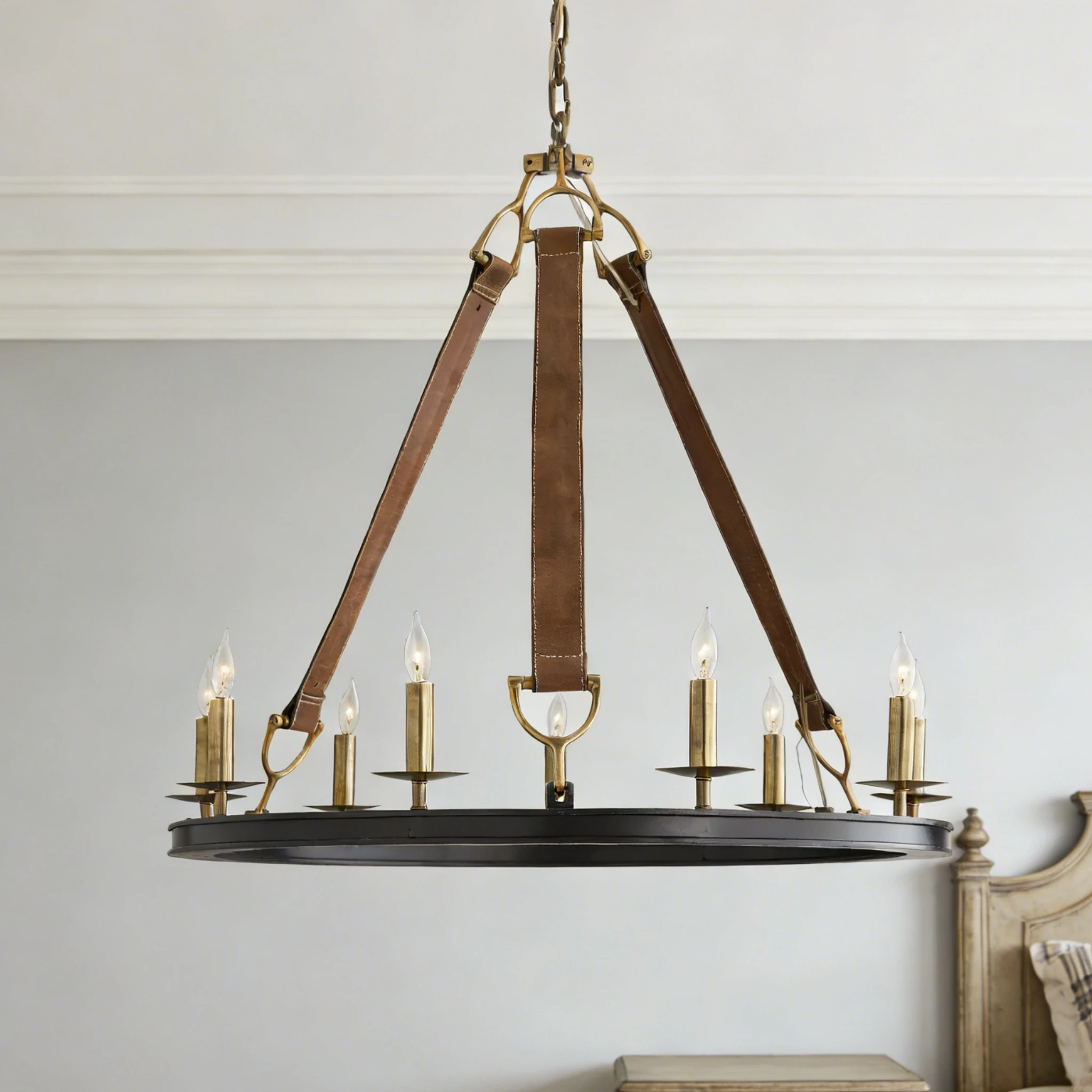 Art Deco Brown Black Artificial Leather Chandeliers Ktichen Island Table Lighting E12 Bulb For Hall Parlor Dining Room Bedroom