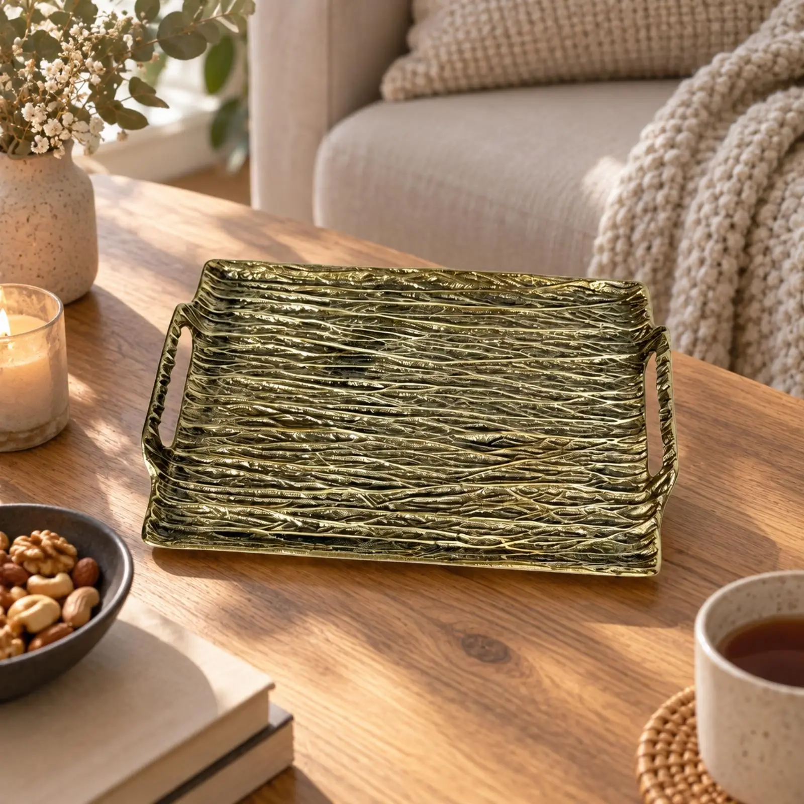 Rectangular Serving Tray with Handles Multi-Functional Aluminum Tray with Side Handles Display Stand Versatile Ergonomic Handle