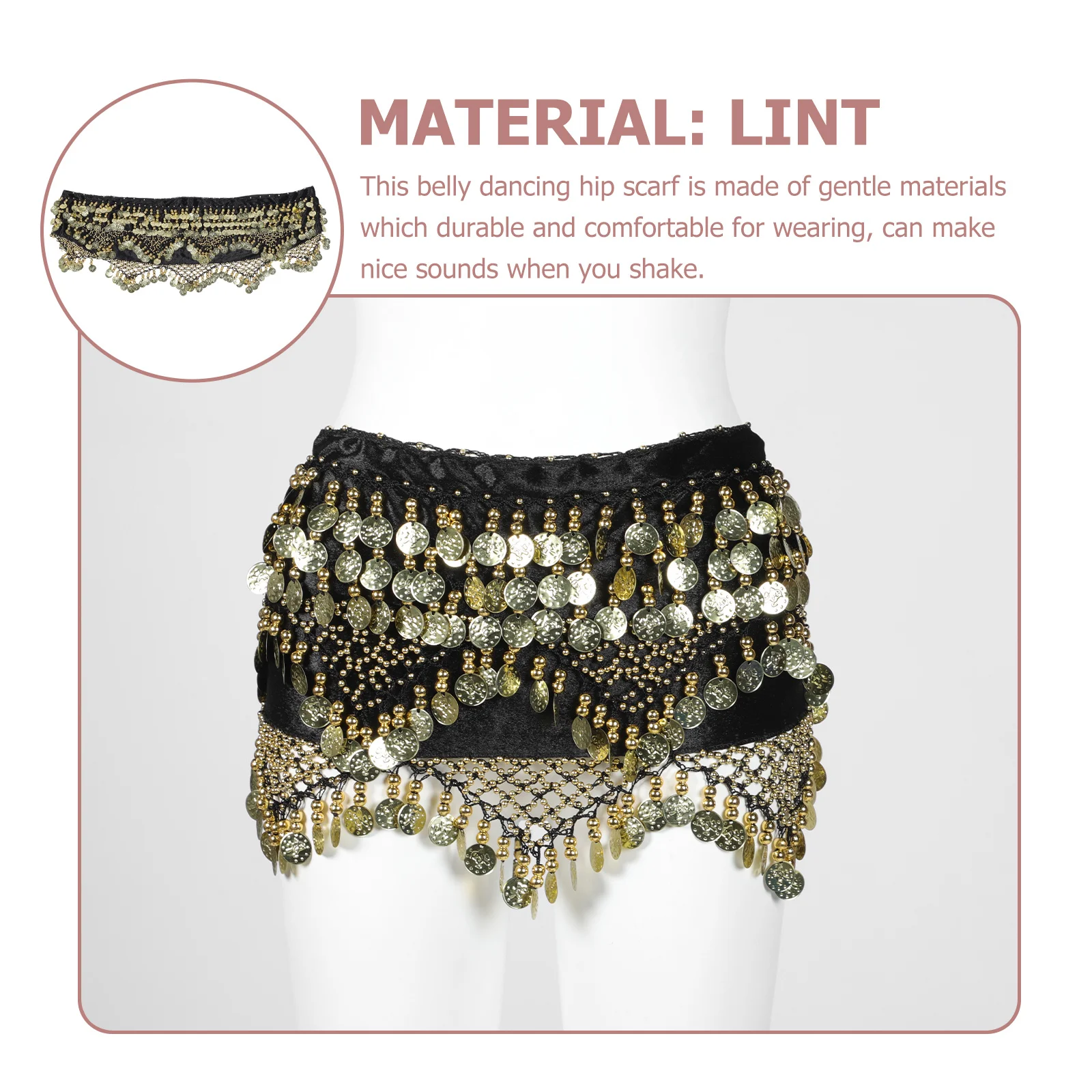 

India Belly Dancing Hip Scarf Five Layer Coin Belt Lightweight Sheer Dance Wrap Perfect for Practice Performance and Daily Wear