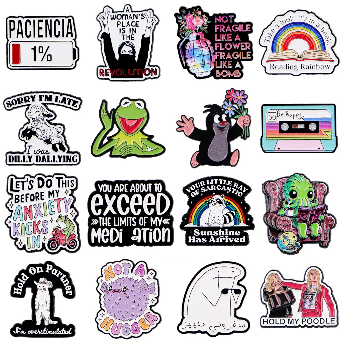 

Spanish Quotes Enamel Pin Frog Badge On Backpack Lapel Pins Rainbow Brooches for Jackets Cosplay Accessories Gift Toys