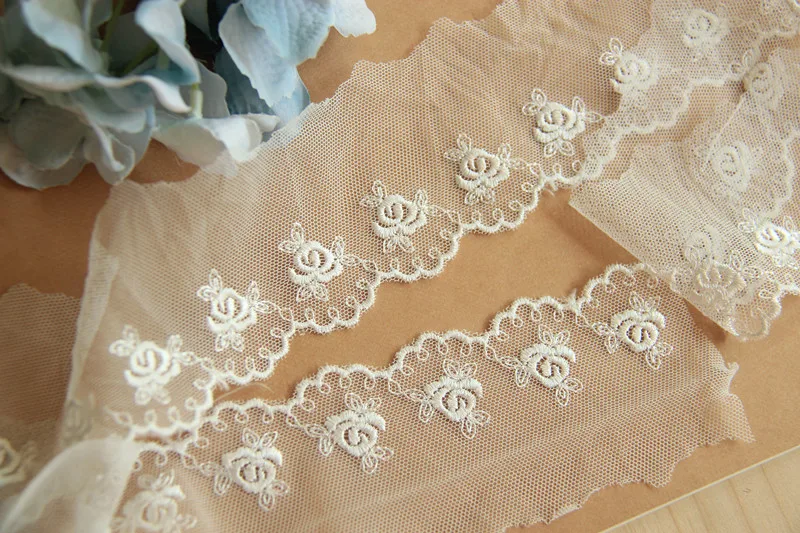 2 Yard White Black Lace For Needlework DIY lace And Rose Embroidered Trims For Sewing Material Homemade Bow Hair Accessories