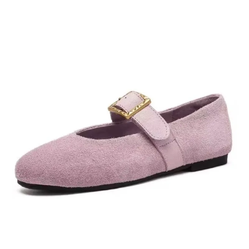 

Высококачественные замшевые балетки для женщин: уютные туфли Мэри Джейн с круглым носком, элегантные, с узкой пряжкой, больших размеров, дизайнерские.