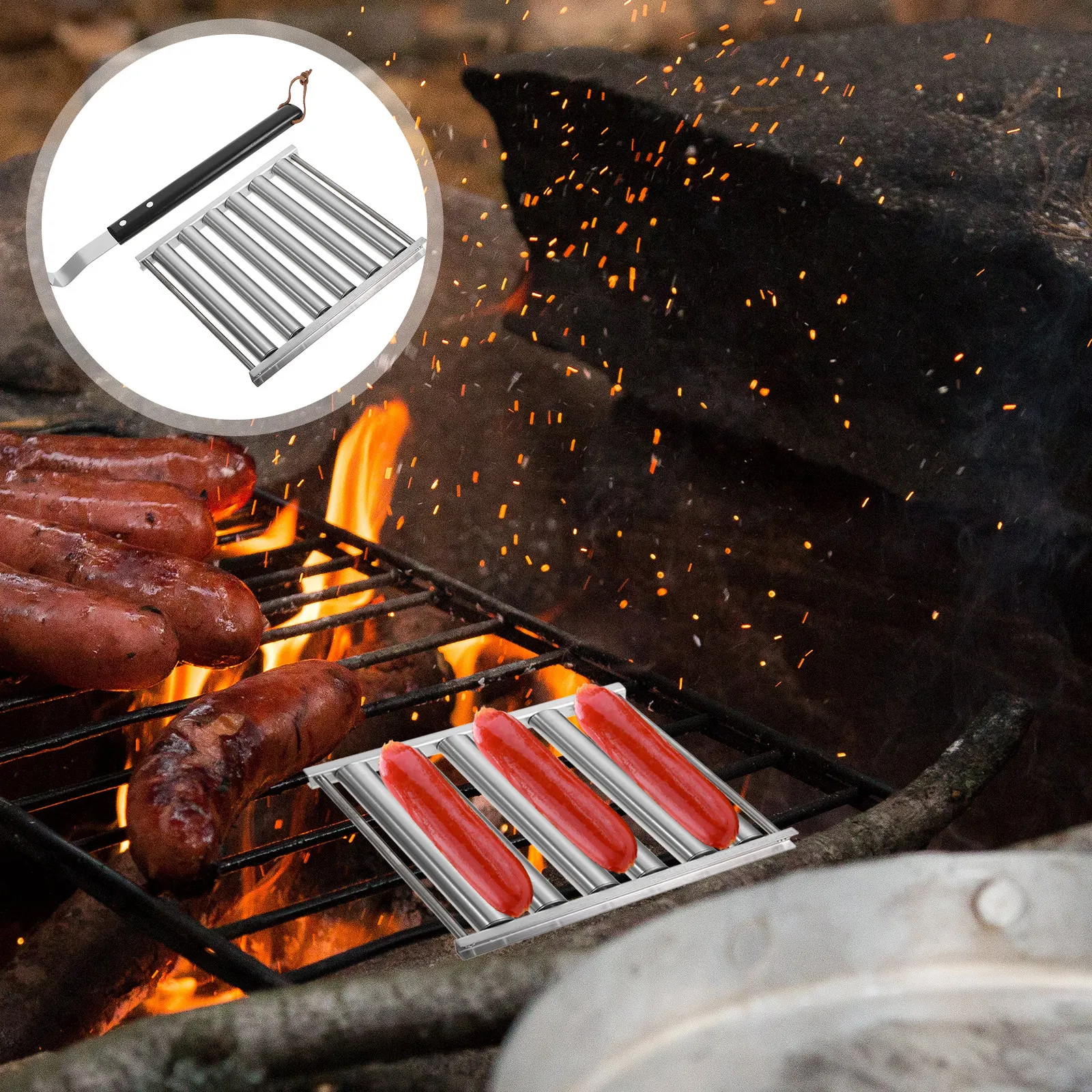 Camping Cooking Roll - 1Set Rolling Barbecue Sausage Grill Stainless
