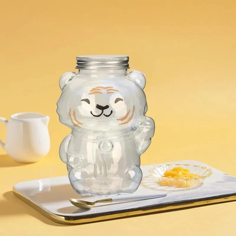 Cute Cartoon Cat-Shaped Transparent Bottles with 3D Ears,Wide Mouth Reusable Portable Water Bottles for Milk Tea,Coffee,Juice