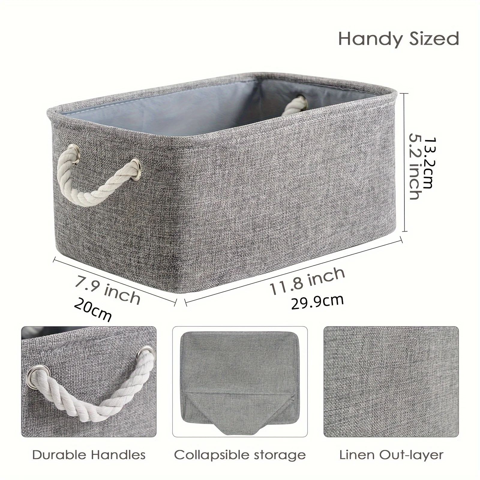 Shelf storage box -11.8x7.9x5.2 inch gray small storage basket, used for organizing, fabric storage cube