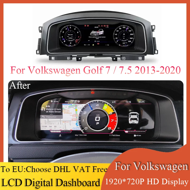 

12.3" Latest Digital Dashboard Cluster CockPit LCD Instrument Panel Display Speed Meter For Volkswagen Golf 7 / 7.5 2013-2020