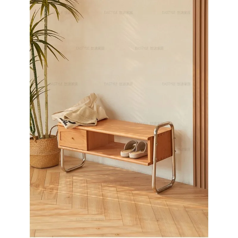 

Japanese Style Solid Wood Entrance Bench with Shoe Cabinet, Simple and Creative, Suitable for Changing Shoes and Storage