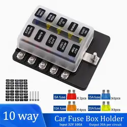 Universal 10 Ways Car Blade Holder 12V 32V Screw Binding Post Fuse Fuse Box With LED Indicator Light For Car Boat Marine