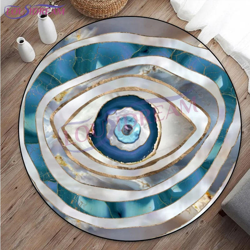 Alfombra redonda de franela antideslizante con diseño de ojo malvado para el hogar, tapete creativo con diseño de espíritu, ideal para decoración de dormitorio y sala de estar