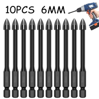 10Pcs 6mm Cross Hex Drill Bit Set For Tile Porcelain Glass Mirror Multifunction Tile Porcelain Drill Bit Kit Tool Carbide Drills