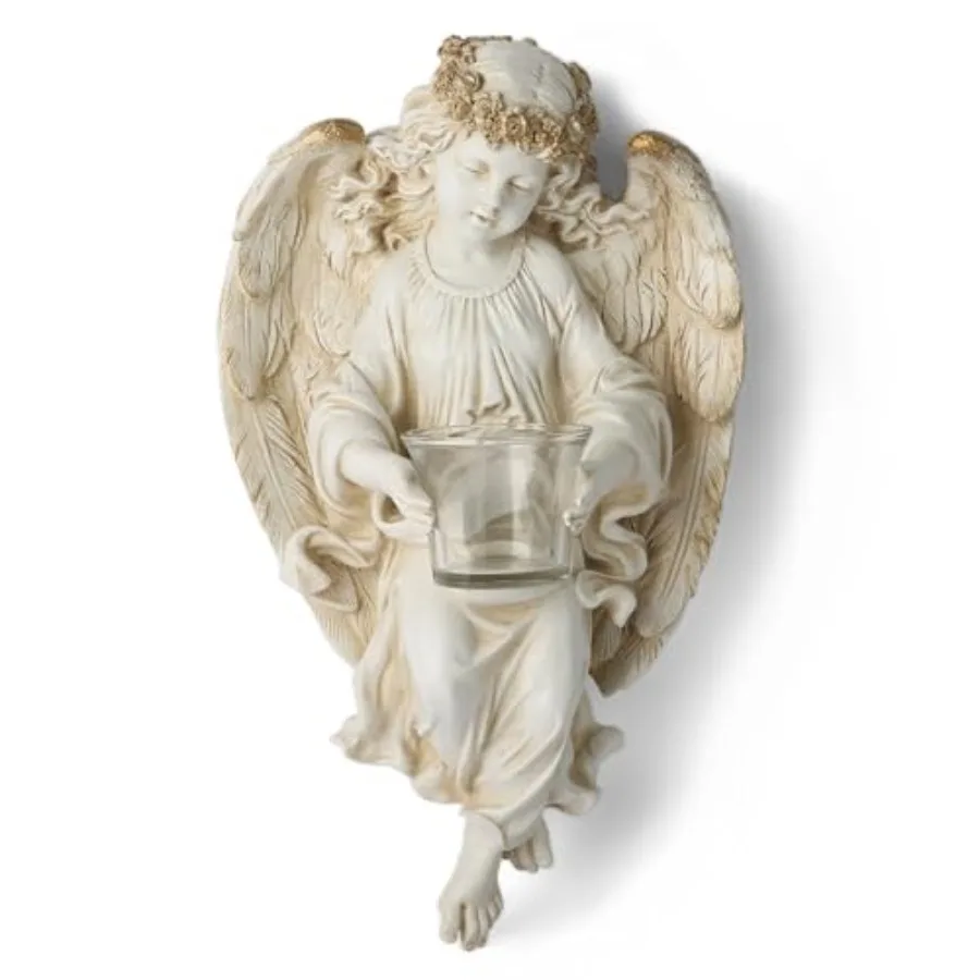 BC Home Decor Angel Statue, Guardian Angel Candle Holder Tea Light Angel Wall Sculpture, Cherub Wall Sconce for Home Hallway, 1