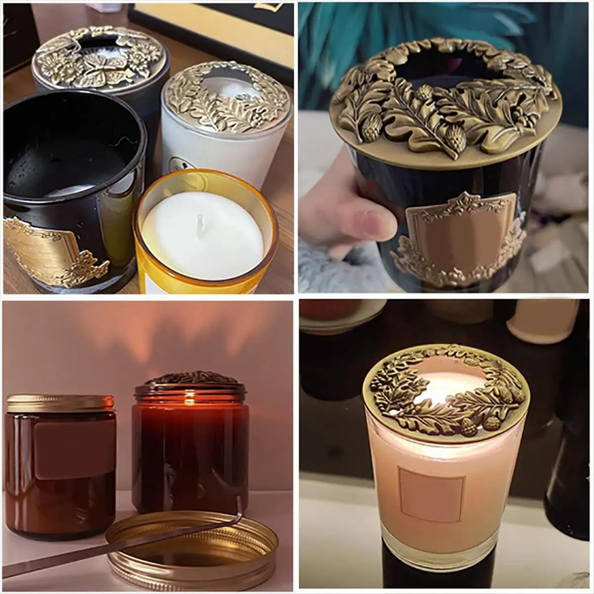 KSOL Candle Toppers Scented Candles Cover,Candles Gifts for Women,Help Jar Candles Melt Evenly Leaf 7.8cm Silver