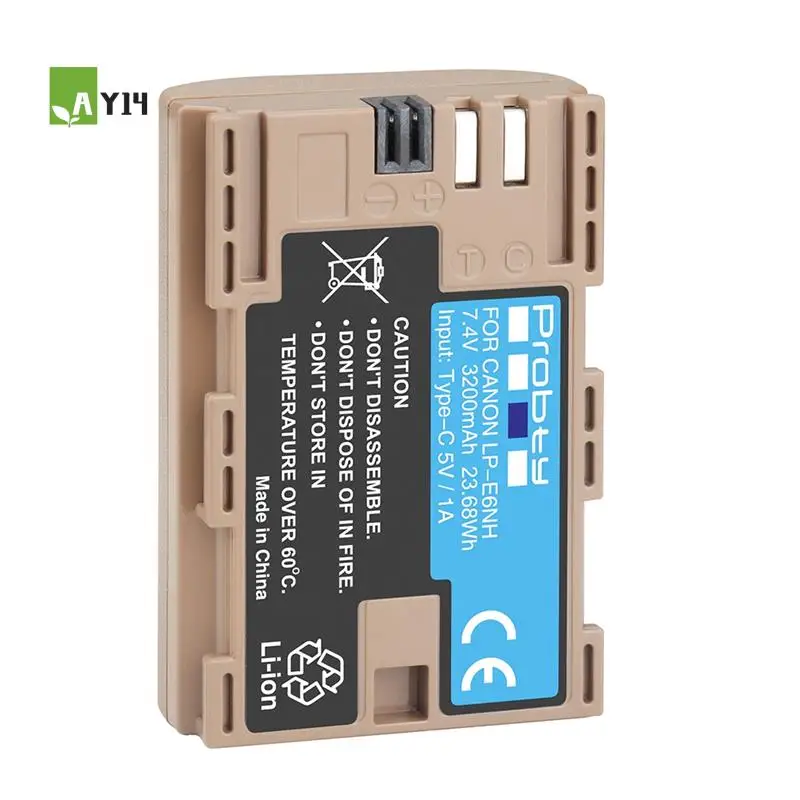 

AY14 -2250Mahlp-E6NH Replace LP-E6N LP-E6 Battery With Type-C Input For Canon EOS 60D 70D 7D2 6D 5D2 5D4 Mark Camera Replacement