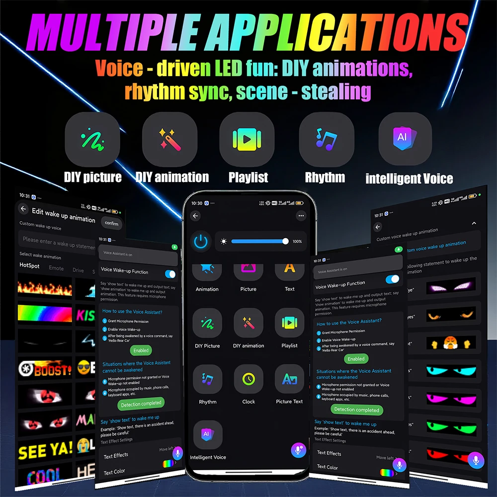 Panneau matriciel LED à commande vocale AI, panneau de voiture Devil Eye avec synchronisation de la musique, écran publicitaire Flexible, affichage de pixels rvb pour voitures