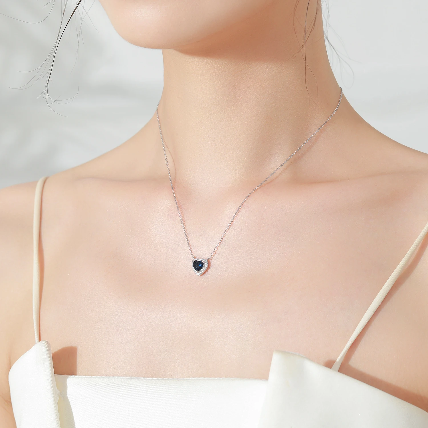 Ailmay 925 Sterling Silver Classic Blue Love Heart Earrings Necklace For Women Elegant Romantic Wedding Jewelry Gift Set