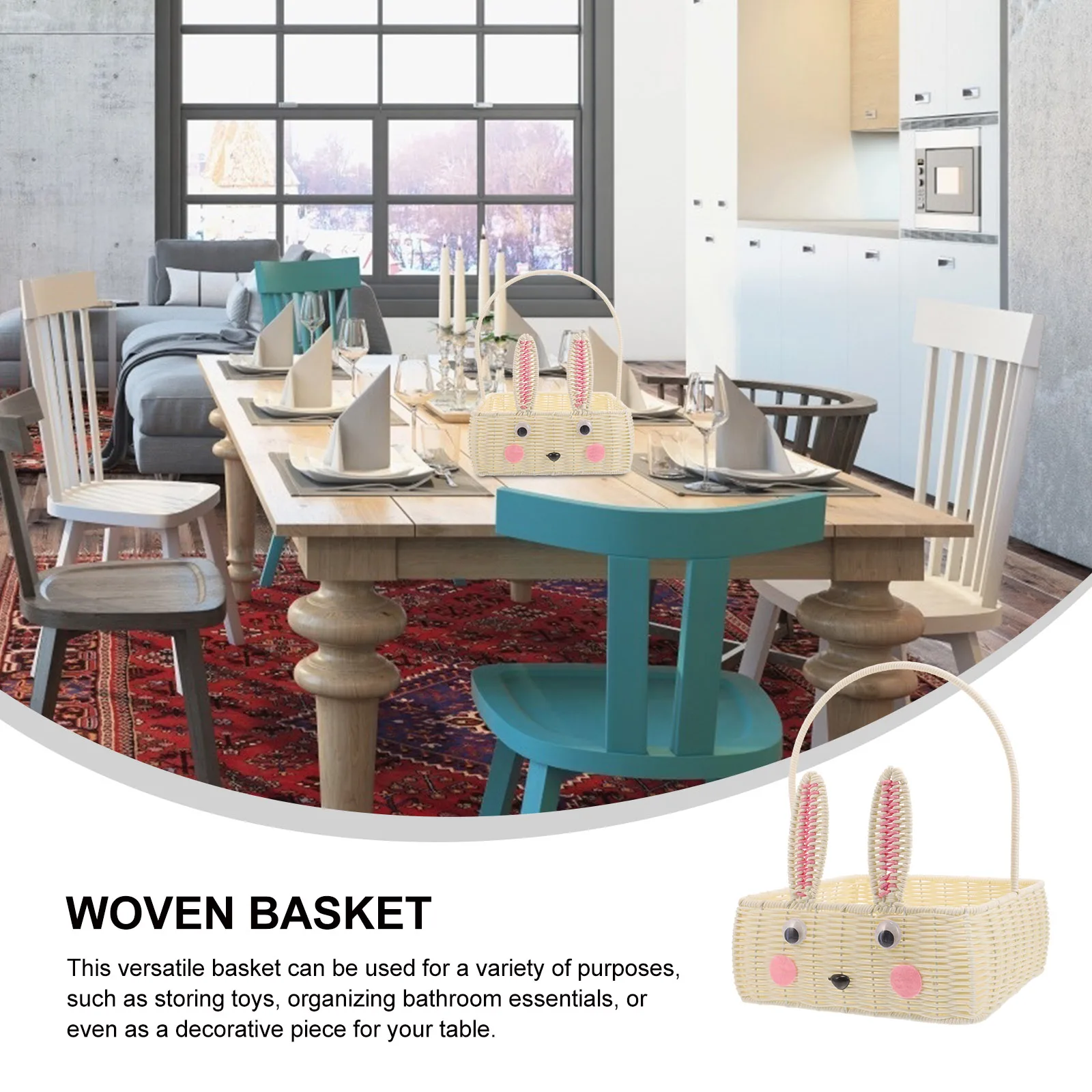 Cesto di frutta con orecchie di coniglio TL77 Contenitori portaoggetti intrecciati quadrati piccoli Tubo in PP imitazione rattan Decorazioni per la casa Funzionale