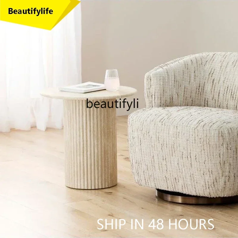 A53 Imported beige travertine edge small apartment living room sofa creative coffee table, wabi sandy wind