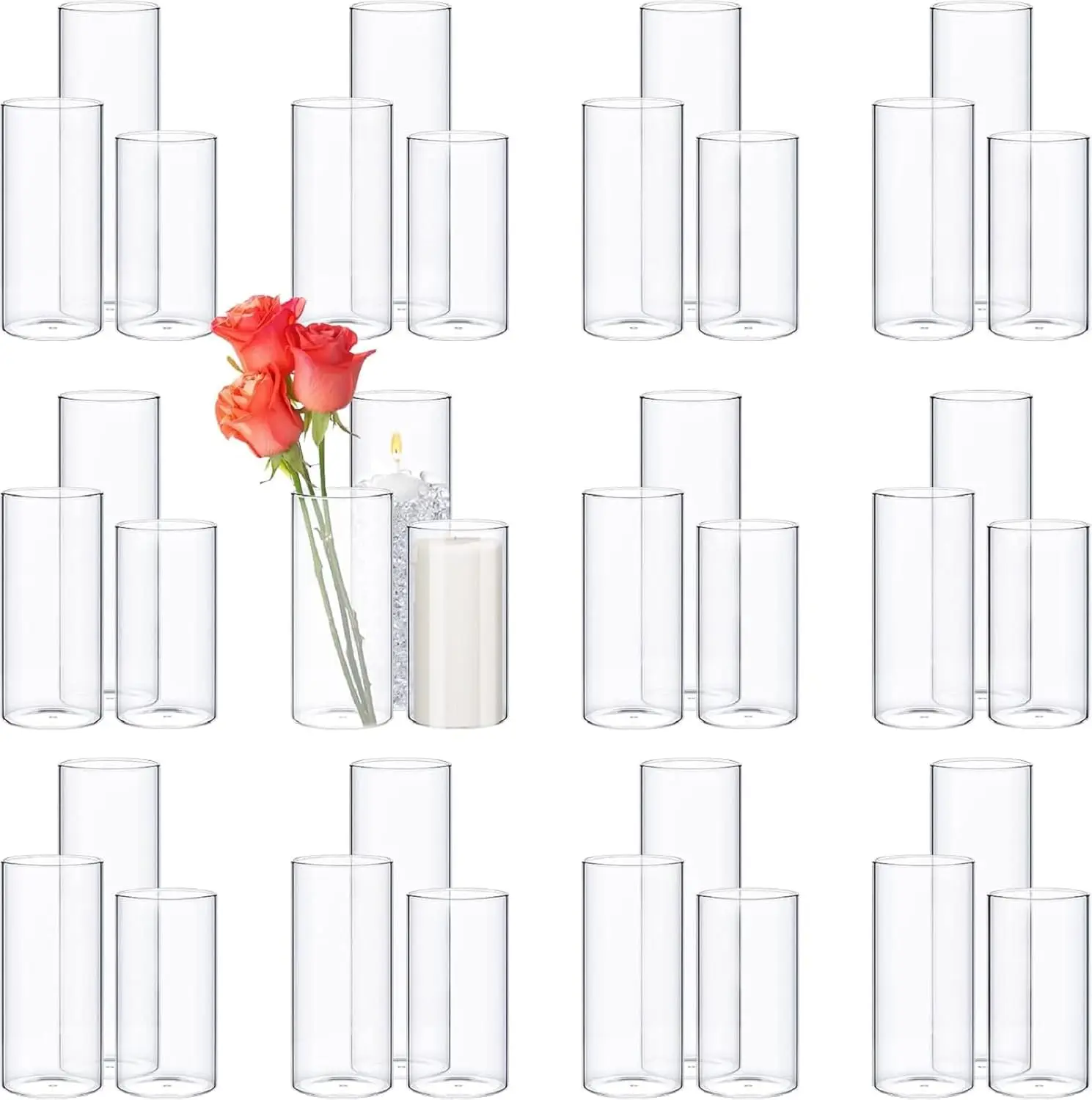 72 Pcs Cylinder Vases for 3.4''Diameter Tall Vase, 6'',8'',10'' Tall