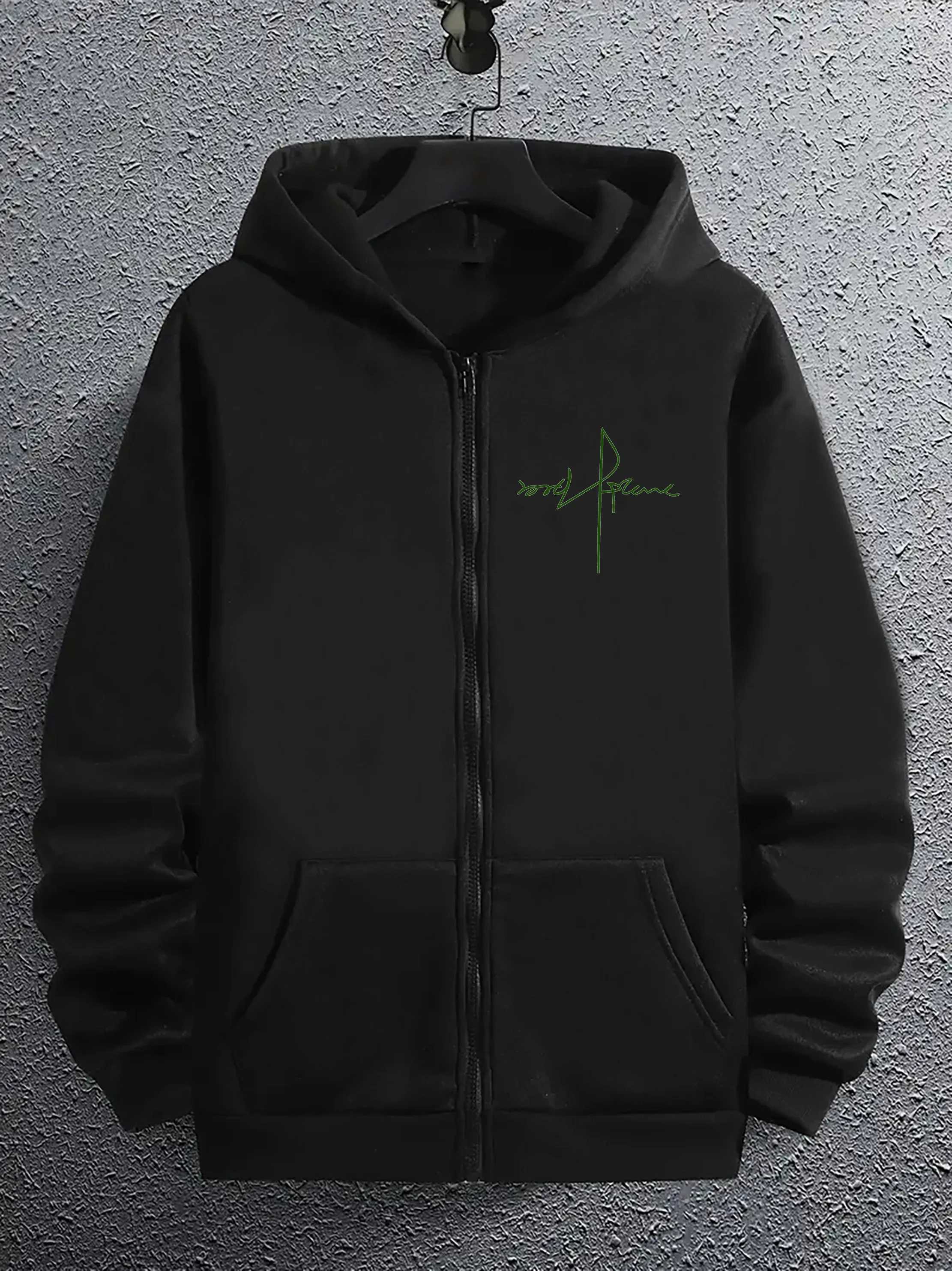Men's and women's long sleeved loose zipper sweatshirt jacket, signature style English print, warm and comfortable fabric