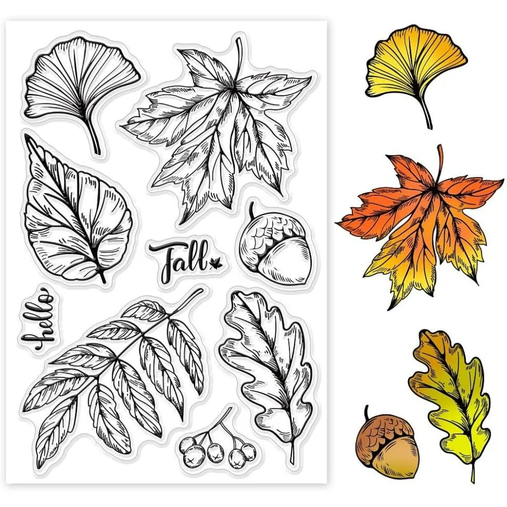 Autumn Theme Clear Stamps Leaves Acorn Silicone Clear Stamp Seals for Cards Making DIY Scrapbooking Photo Journal Album