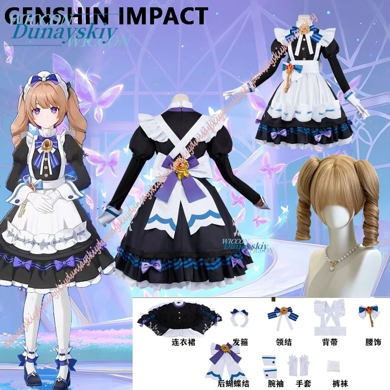 

Kawaii Maid Outfit Bow Dress Sweet Lolita Retro Twin Ponytails Anime Game Genshin Impact Cosplay Miliastra Wonderland Costume