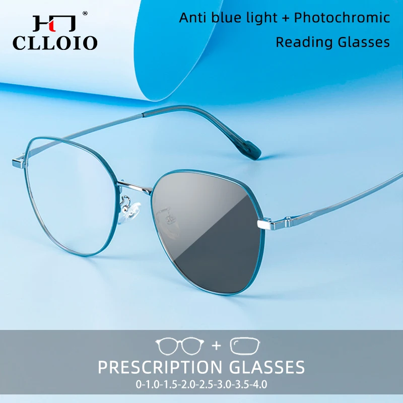 

CLLOIO Fashion Anti Blue Ray Reading Glasses Women Polygon Versatile Myopia Photochromic Eyeglass Currents Prescription Glasses