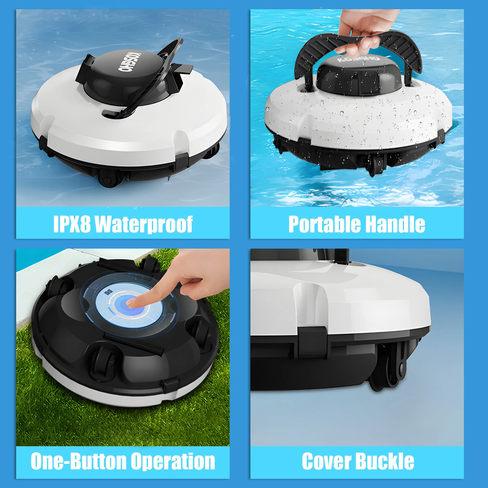 KOSGHO Pembersih Kolam Robot Tanpa Kabel IPX8 Tahan Air Motor Ganda Pengisap Kuat Parkir Mandiri 120 Menit Waktu Proses Vacuu Kolam Renang Otomatis