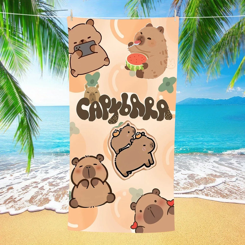 Baby Capybara Duck Orange Cartoon Print Beach Towel Microfiber Sand Proof Pool Towel Summer Swim Outdoor Picnic Gym Summer