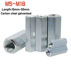 1~10pcs Hex Rod Coupling Nuts M5 M6 M8 M10 M12 M14 M16 M18 Threaded Rod Connectors zinc Coupler Joint Sleeve Extension Nuts