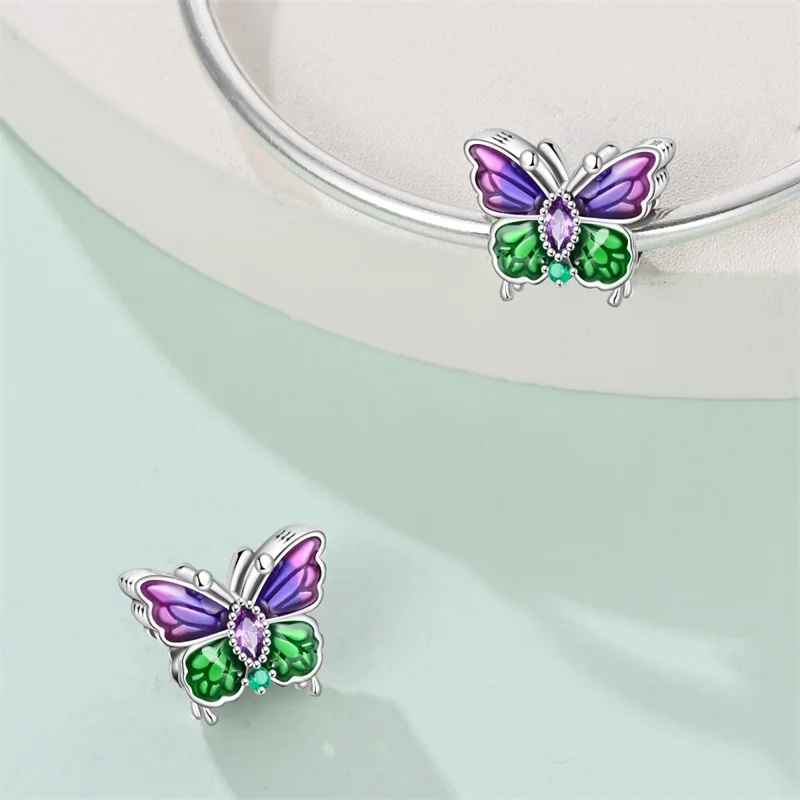 

925 Sterling Silver Spring Butterfly Charms Beads Fit 3mm Original Bracelet DIY Women Exquisite Birthday Party Jewelry Gifts